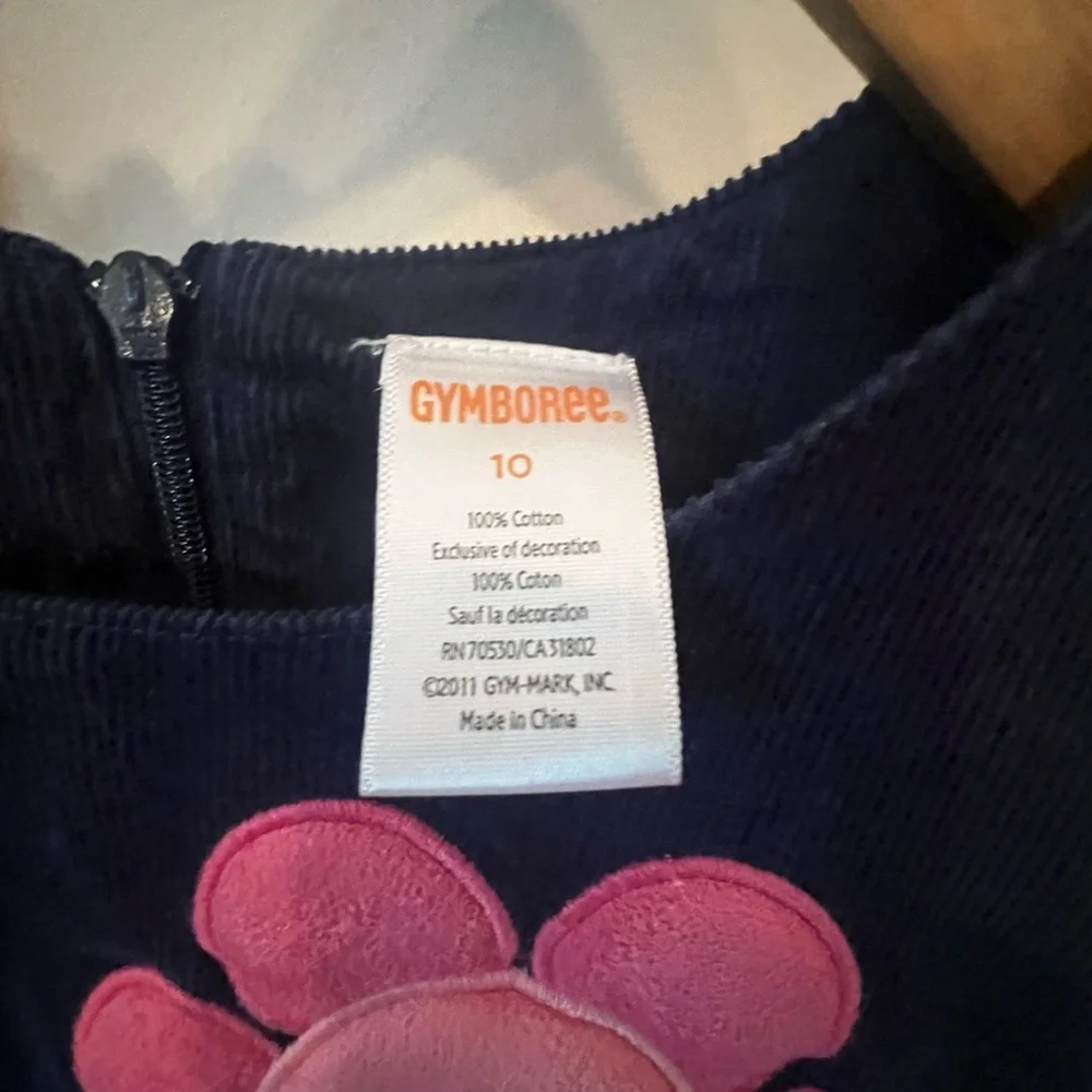 Gymboree Smart And Sweet Pop Flowers Blue Corduroy Jumper With Flower Appliqué